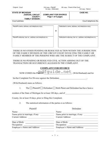 Fill Out a Valid Michigan Complaint Divorce Form