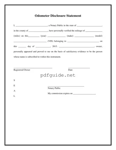 Fill Out a Valid Notarized Odometer Statement Form