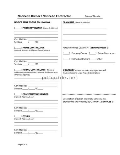 Fill Out a Valid Notice Owner Florida Form