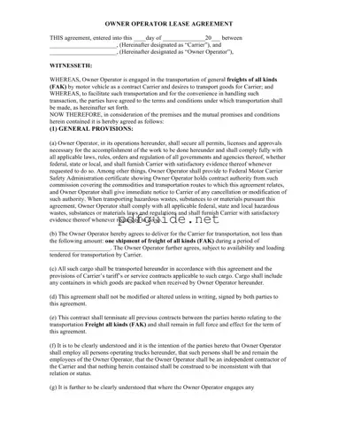 Fill Out a Valid Owner Operator Lease Agreement Form