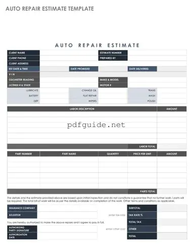 Fill Out a Valid Auto Repair Estimate Form
