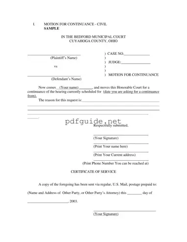 Fill Out a Valid Motion For Continuance Form