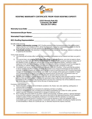 Fill Out a Valid Roofing Warranty Certificate Form