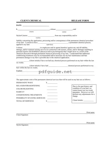 Fill Out a Valid Salon Chemical Waiver Form