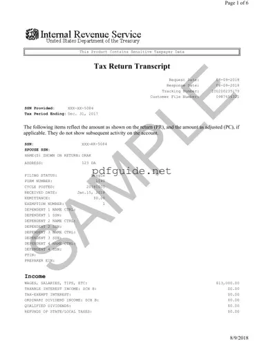 Fill Out a Valid Sample Tax Return Transcript Form