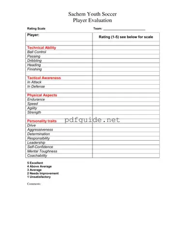 Fill Out a Valid Soccer Player Evaluation Form