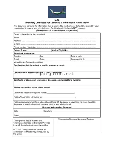 Fill Out a Valid Veterinary Certificate Travel Form