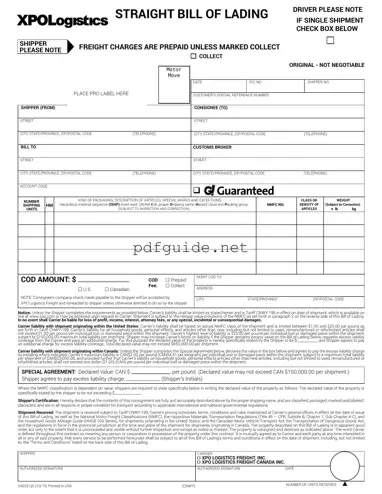Fill Out a Valid Xpo Logistics Bill Of Lading Form