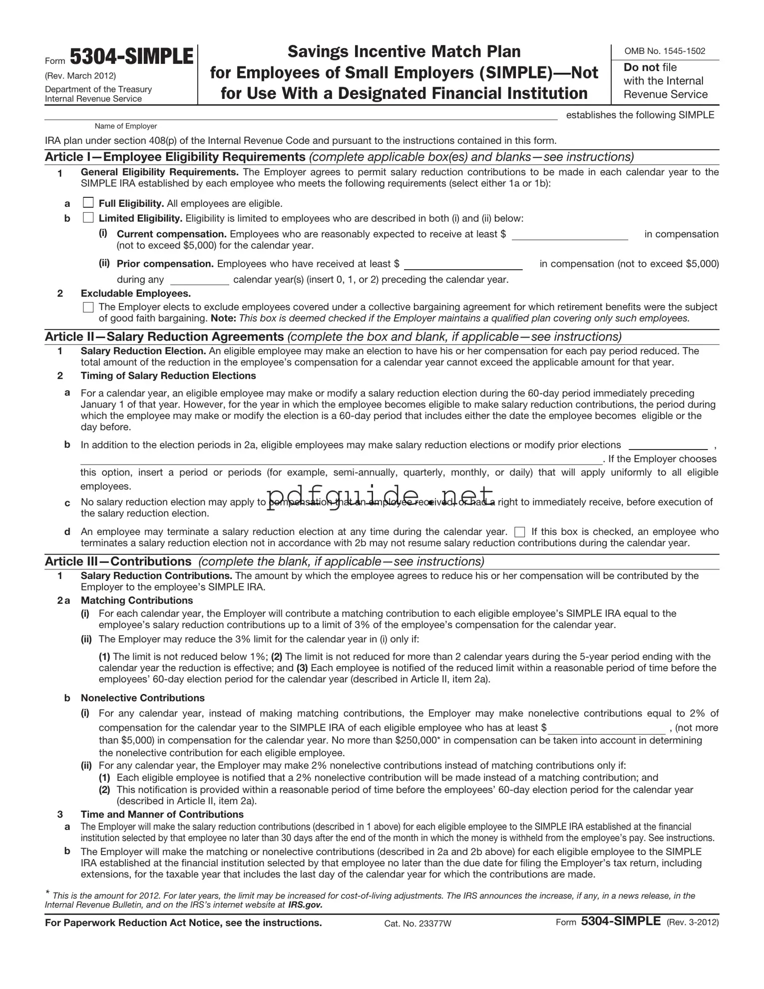Fill Out a Valid IRS 5304-SIMPLE Form