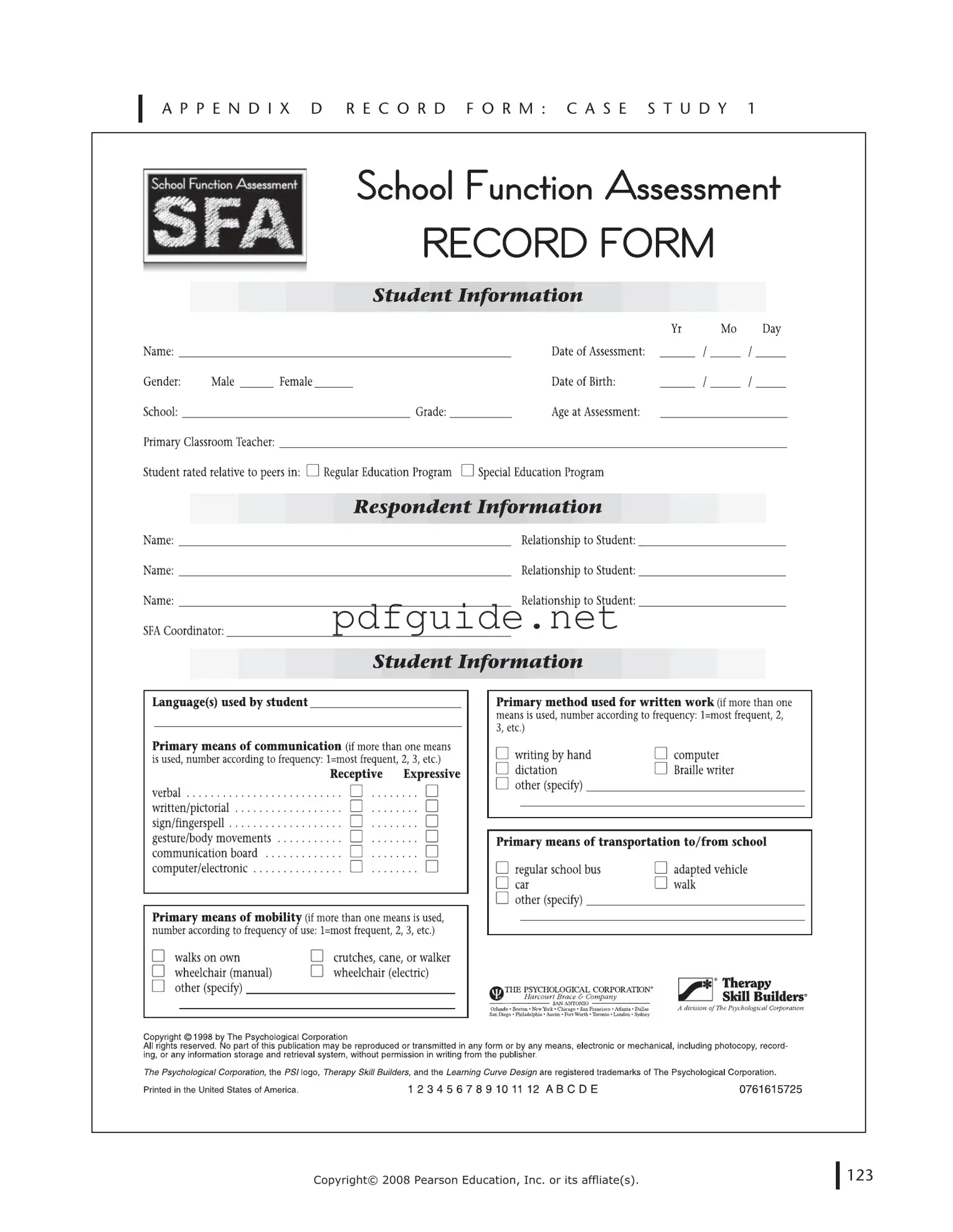 Fill Out a Valid School Function Assessment Form