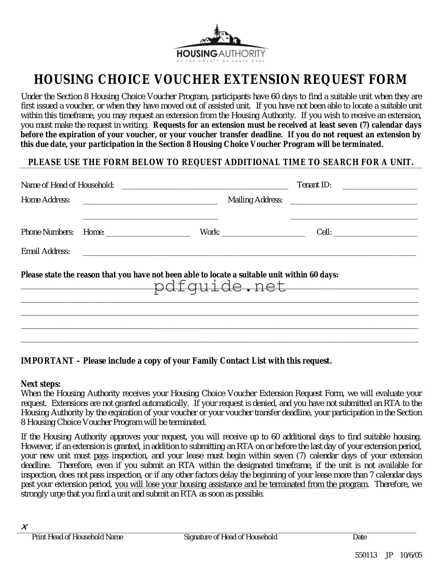 Fill Out a Valid Section 8 Voucher Extension Form