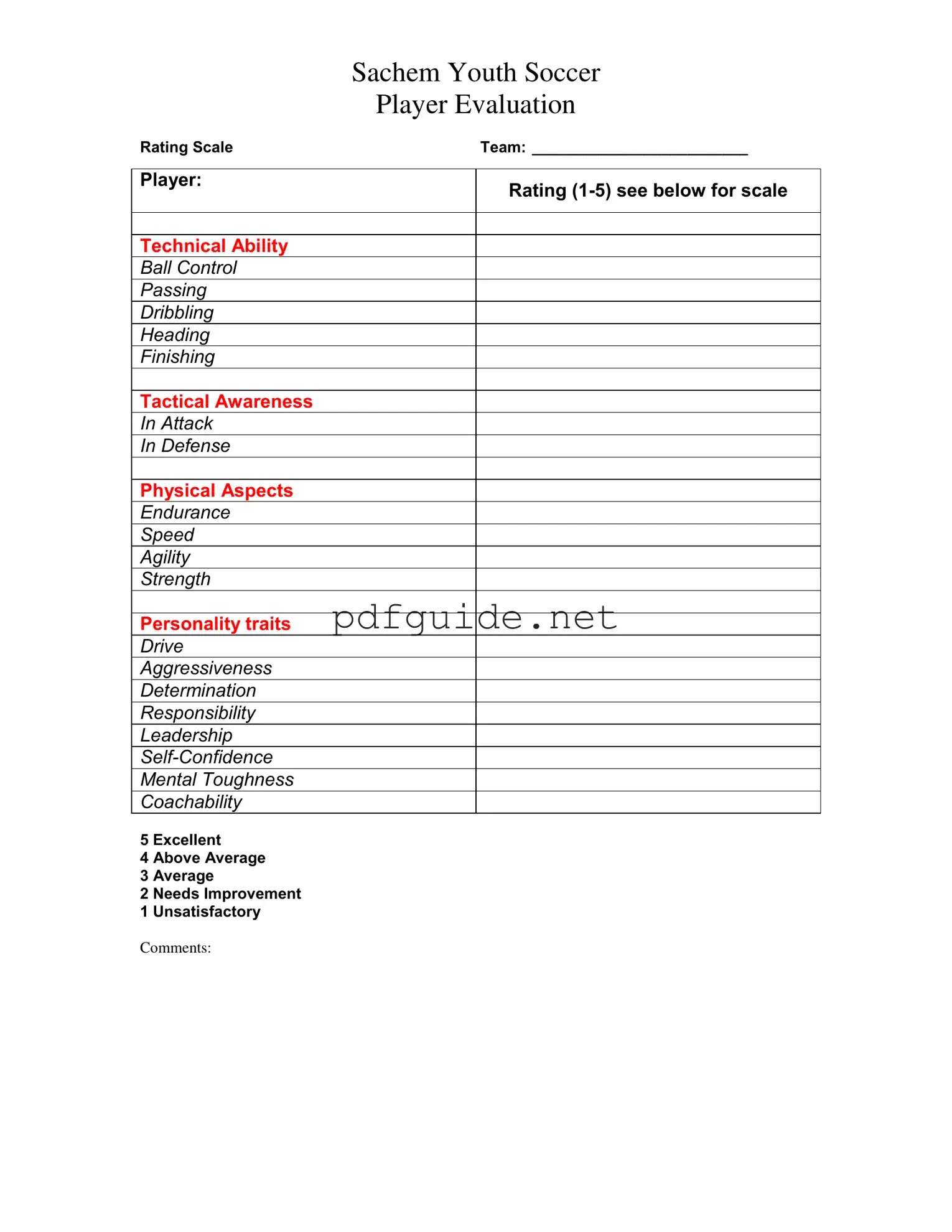 Fill Out a Valid Soccer Player Evaluation Form