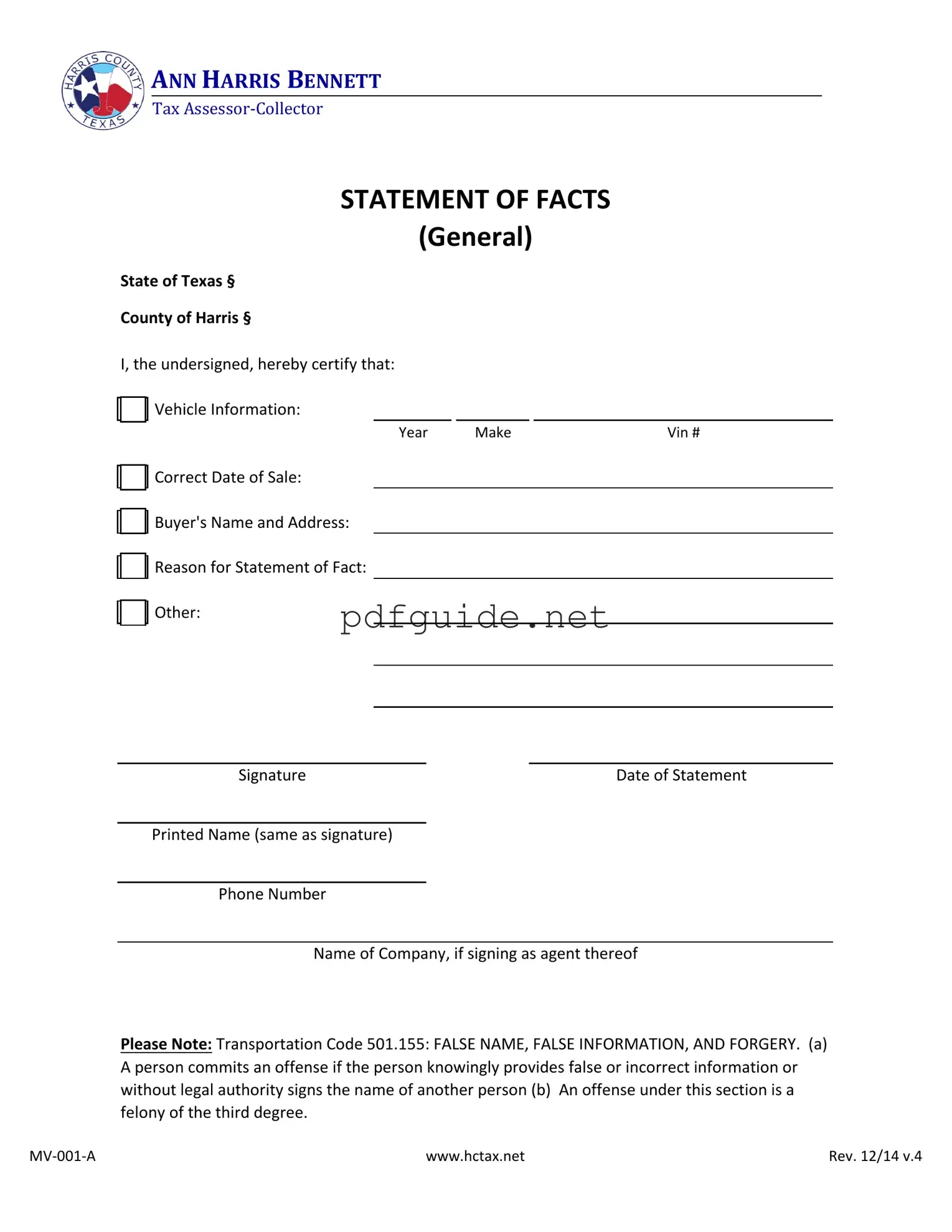 Fill Out a Valid Statement Of Fact Texas Form