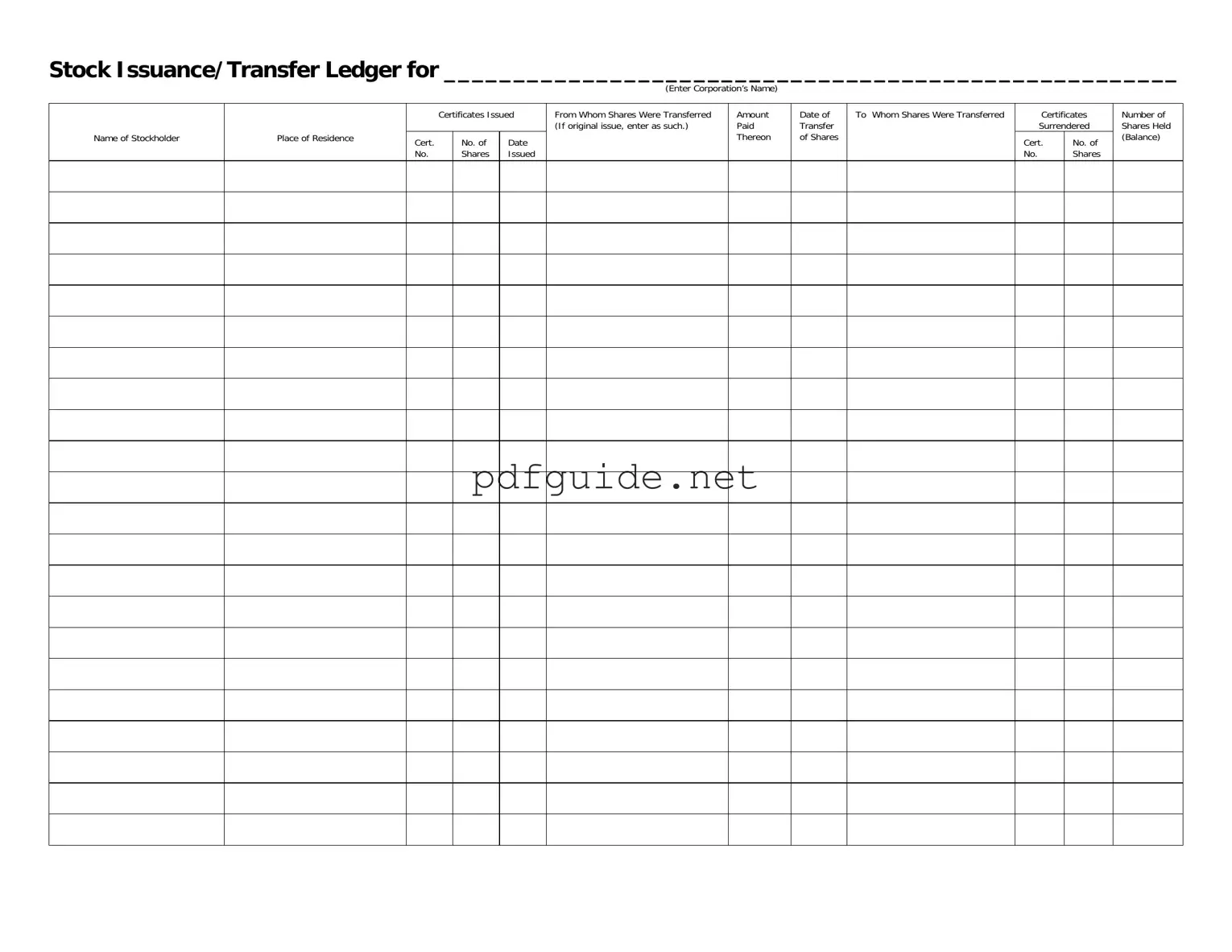 Fill Out a Valid Stock Transfer Ledger Form