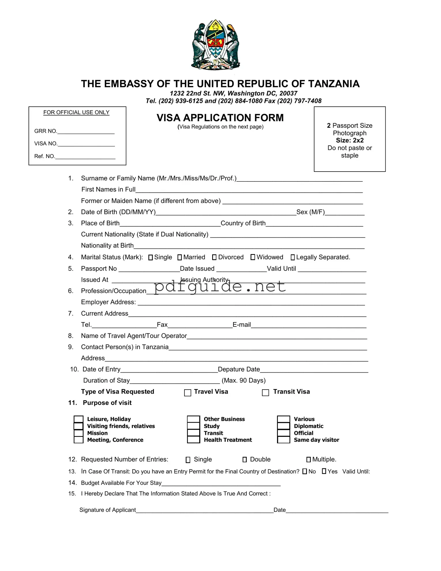 Fill Out a Valid Tanzania Visa Applicaiton Form