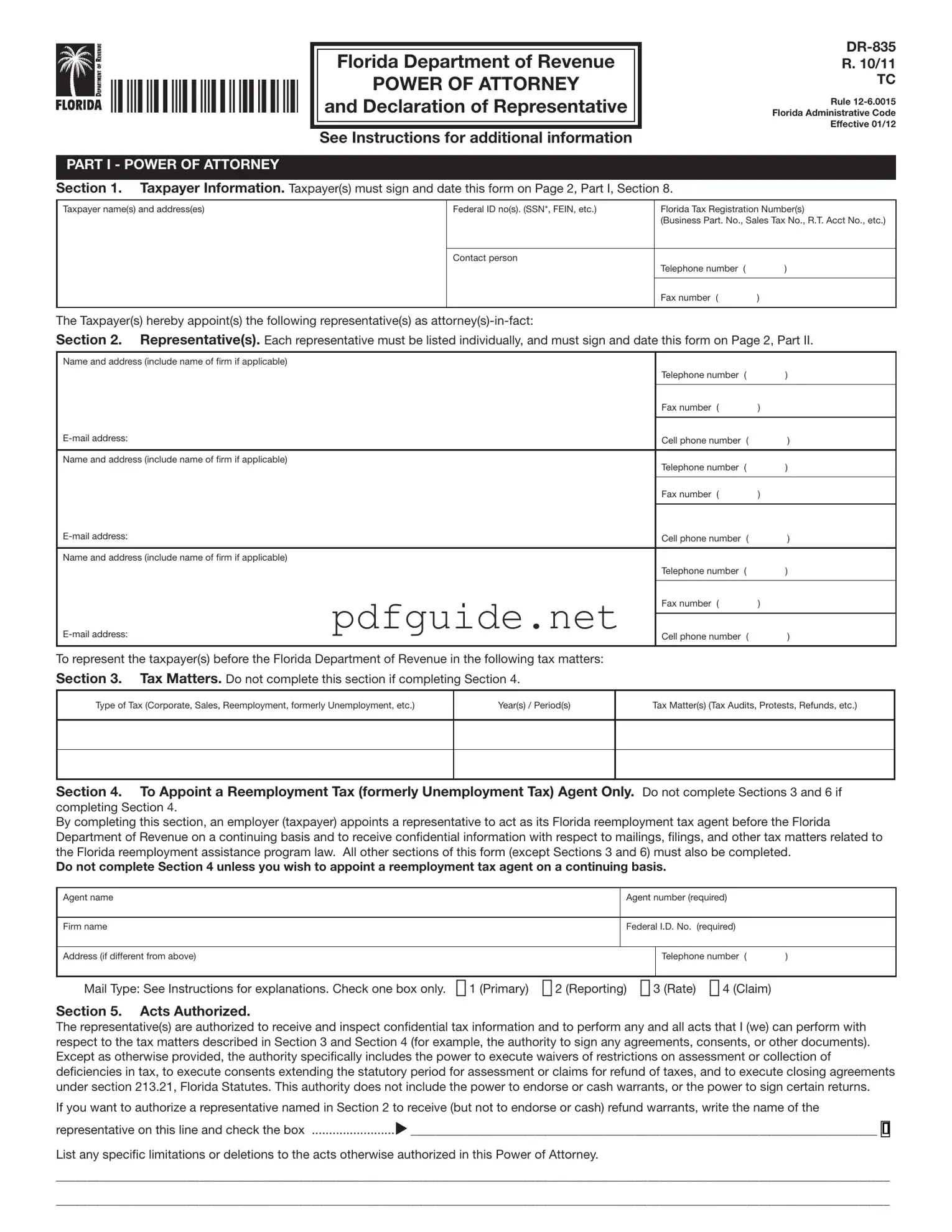 Fill Out a Valid Tax POA dr 835 Form