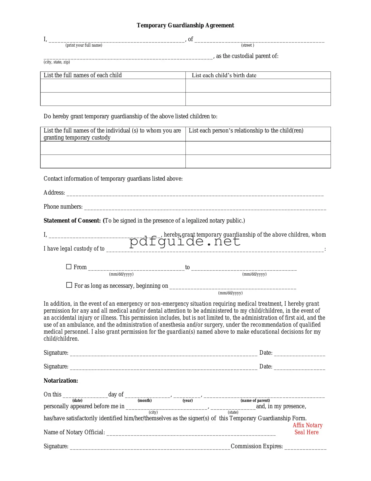 Fill Out a Valid Temporary Custody Form