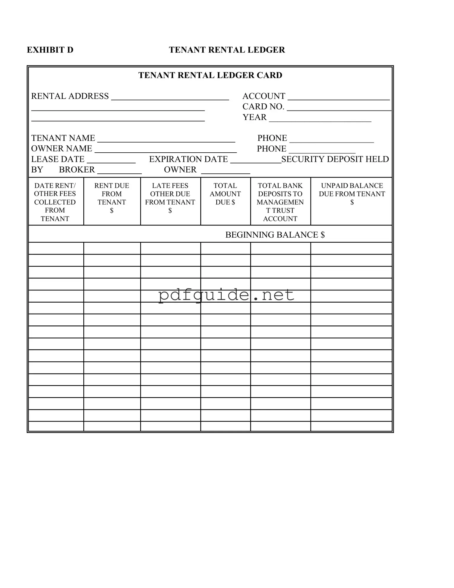 Fill Out a Valid Tenant Ledger Card Form