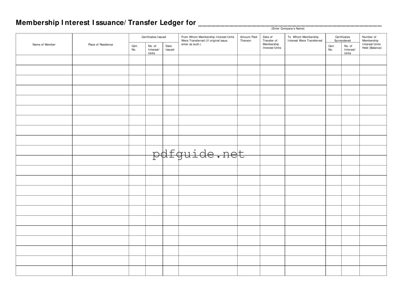 Fill Out a Valid Membership Ledger Form
