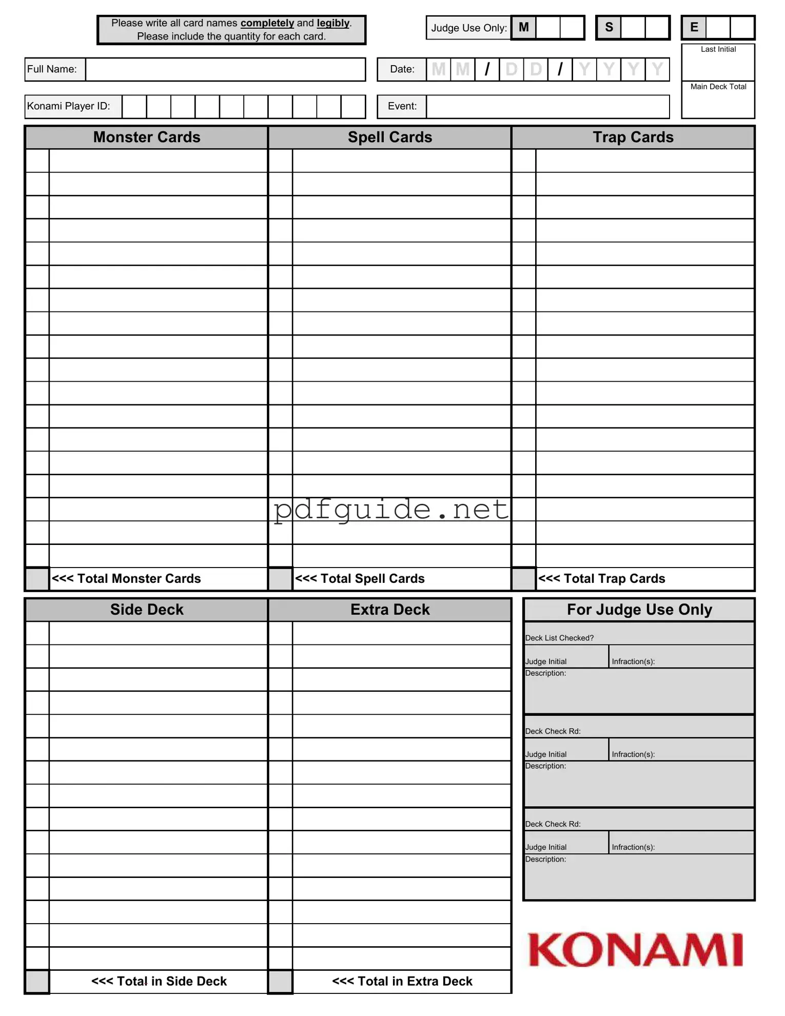 Fill Out a Valid Konami Decklist Form